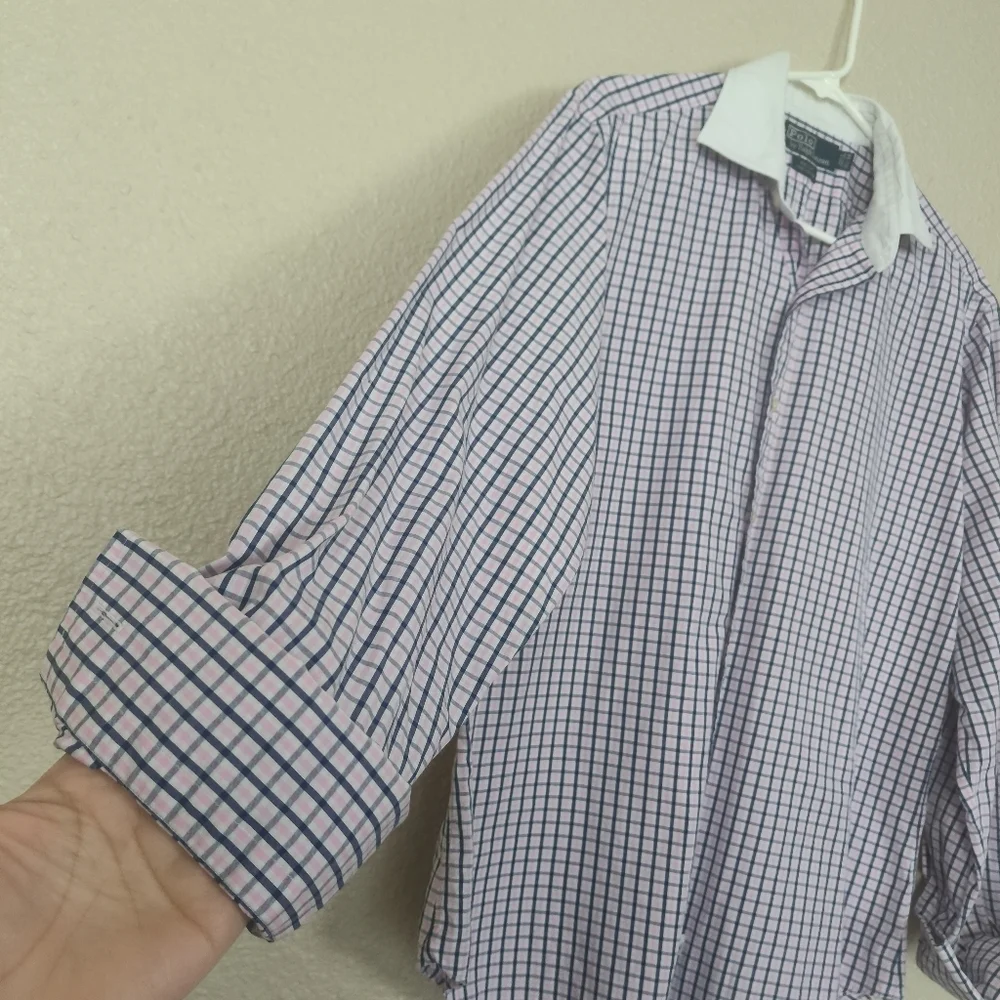 POLO RALPH LAUREN Men's Dress Shirt Long Sleeve 15 1/2-34 Pink/Blue Plaid Button